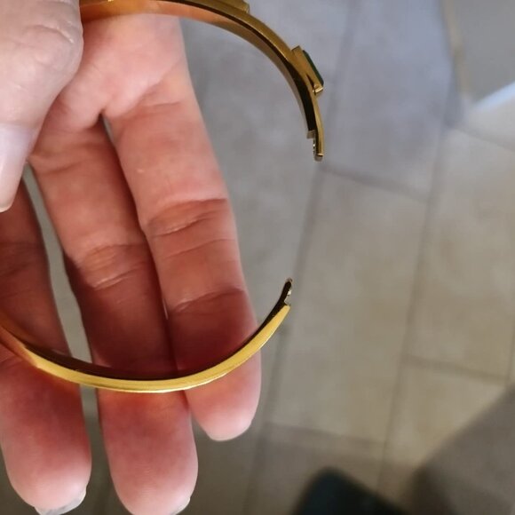 Neiman Marcus 18K Gold Plated Green Emerald Birthstone Bangle Bracelet - Picture 5 of 5